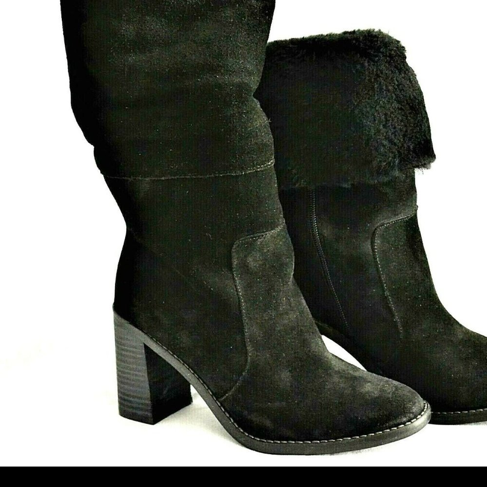 Arturo Chiang Women's Split Suede/Shearling Black Boots Brand New